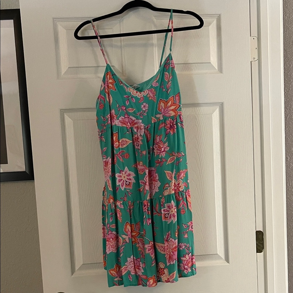 Teal Floral Spaghetti Strap Dress